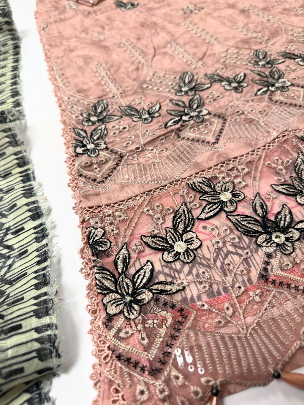 Pakistani Muneera Cotton Shalwar Suit in Dusty Rose with Embroidery & Organza Dupatta (S/M/L)