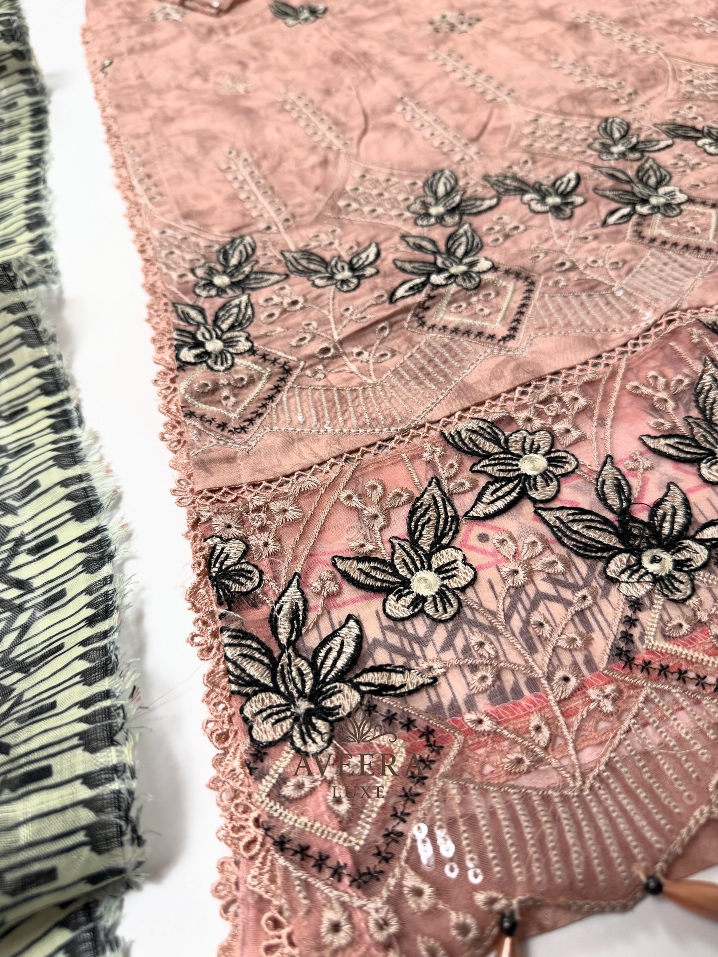Pakistani Muneera Cotton Shalwar Suit in Dusty Rose with Embroidery & Organza Dupatta (S/M/L)