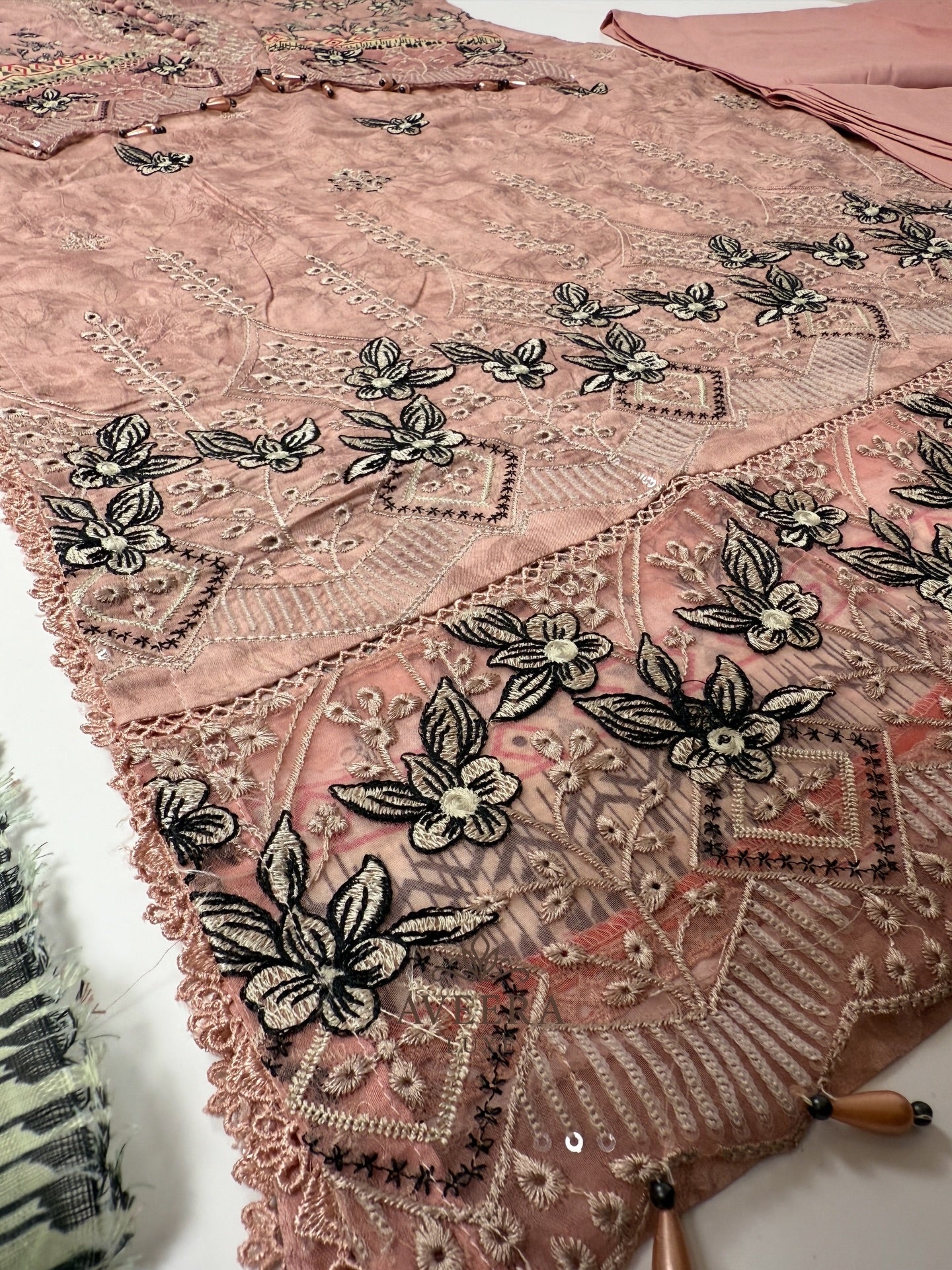 Pakistani Muneera Cotton Shalwar Suit in Dusty Rose with Embroidery & Organza Dupatta (S/M/L)