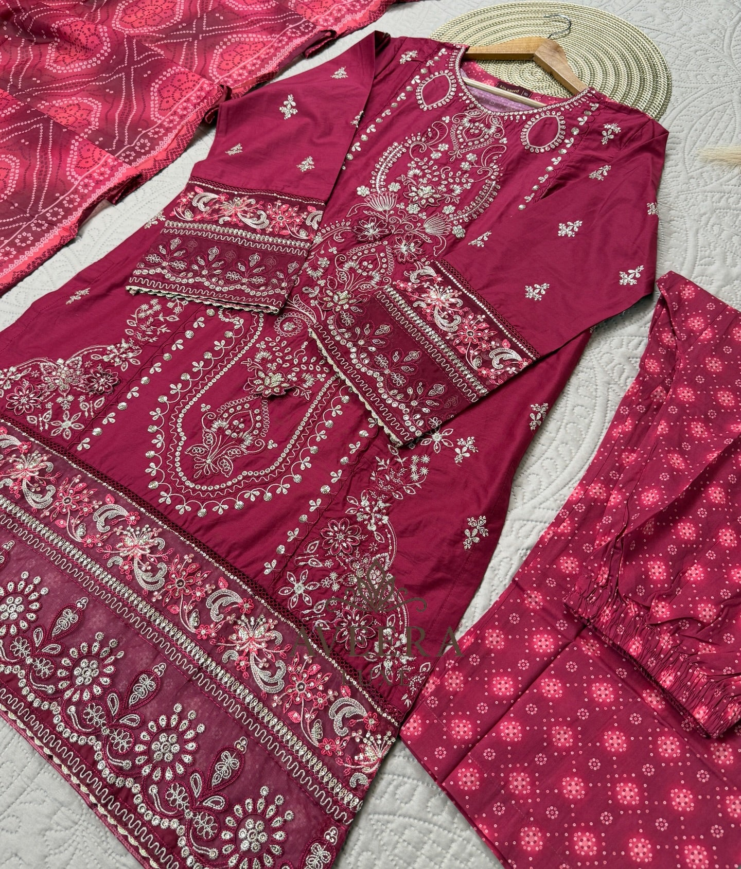 Bin Saeed Luxury Embroidered Cotton Shalwar Suit in Maroon (M/L/XL)