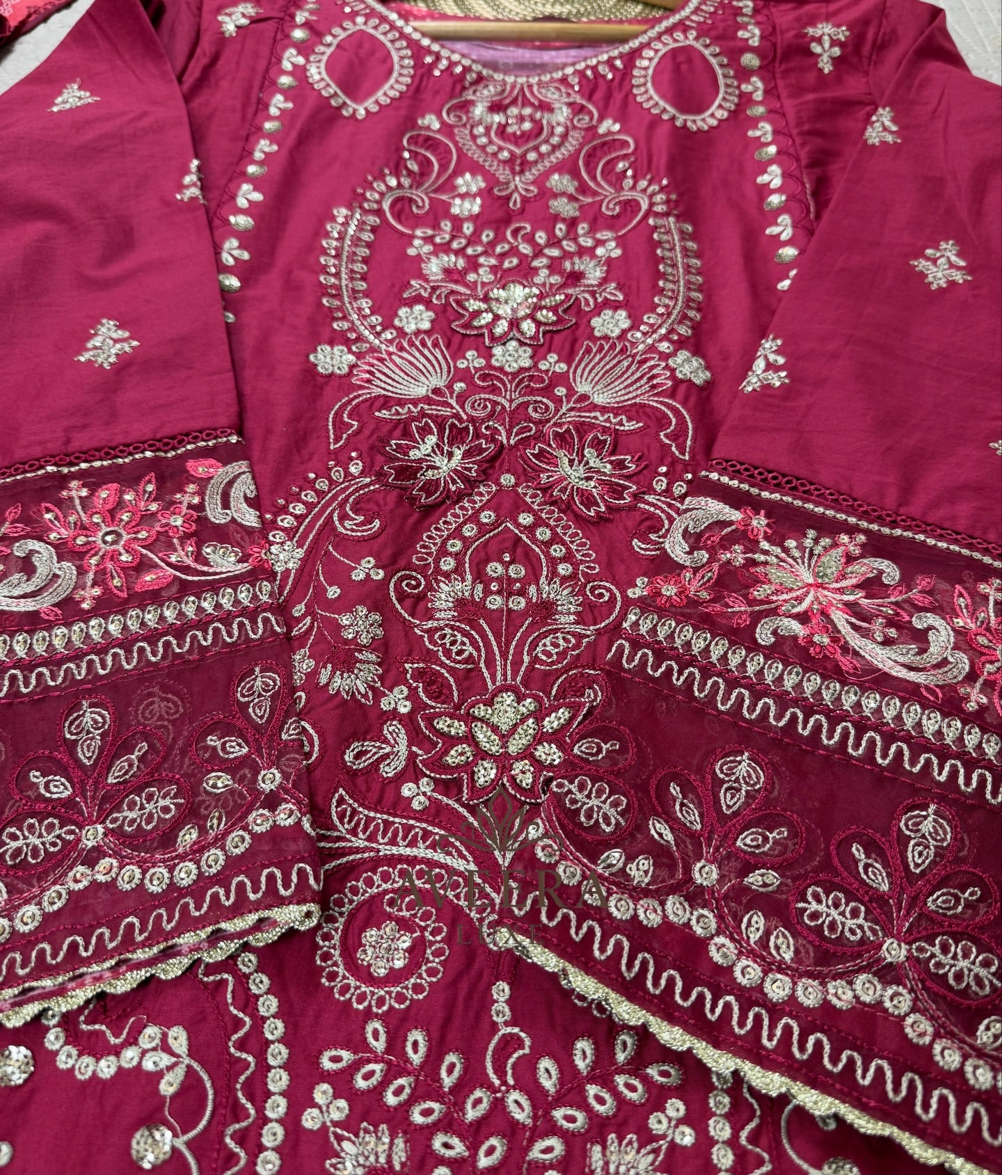 Bin Saeed Luxury Embroidered Cotton Shalwar Suit in Maroon (M/L/XL)