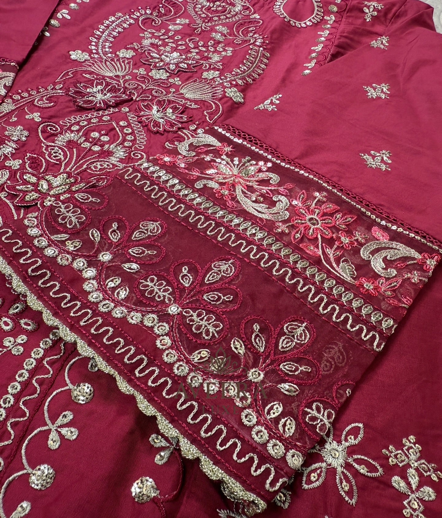 Bin Saeed Luxury Embroidered Cotton Shalwar Suit in Maroon (M/L/XL)