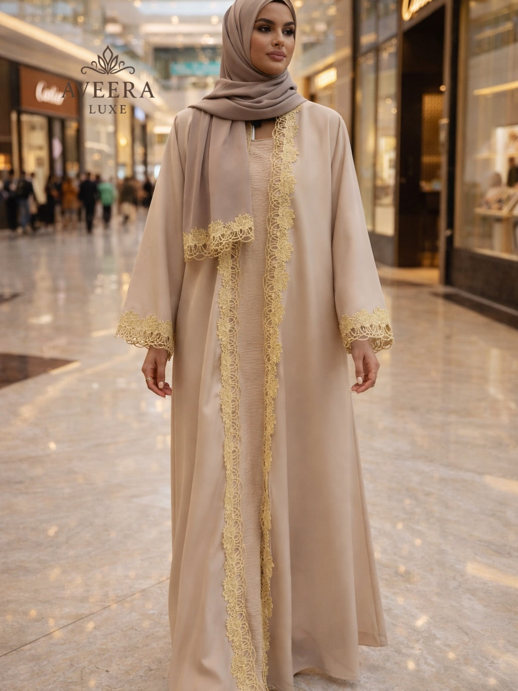 Dubai 2-Piece Abaya with Lace Detailing & Free Hijab | TikTok Fabric (Sizes 54/56)