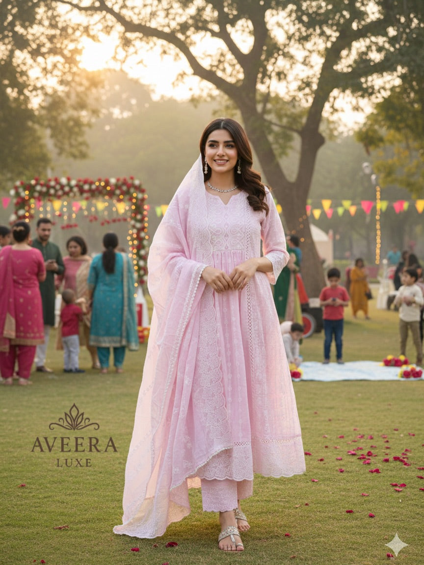 Eid Collection - Soft Pastel Embroidered Cotton Suit (S–2XL) | Limited Stocks