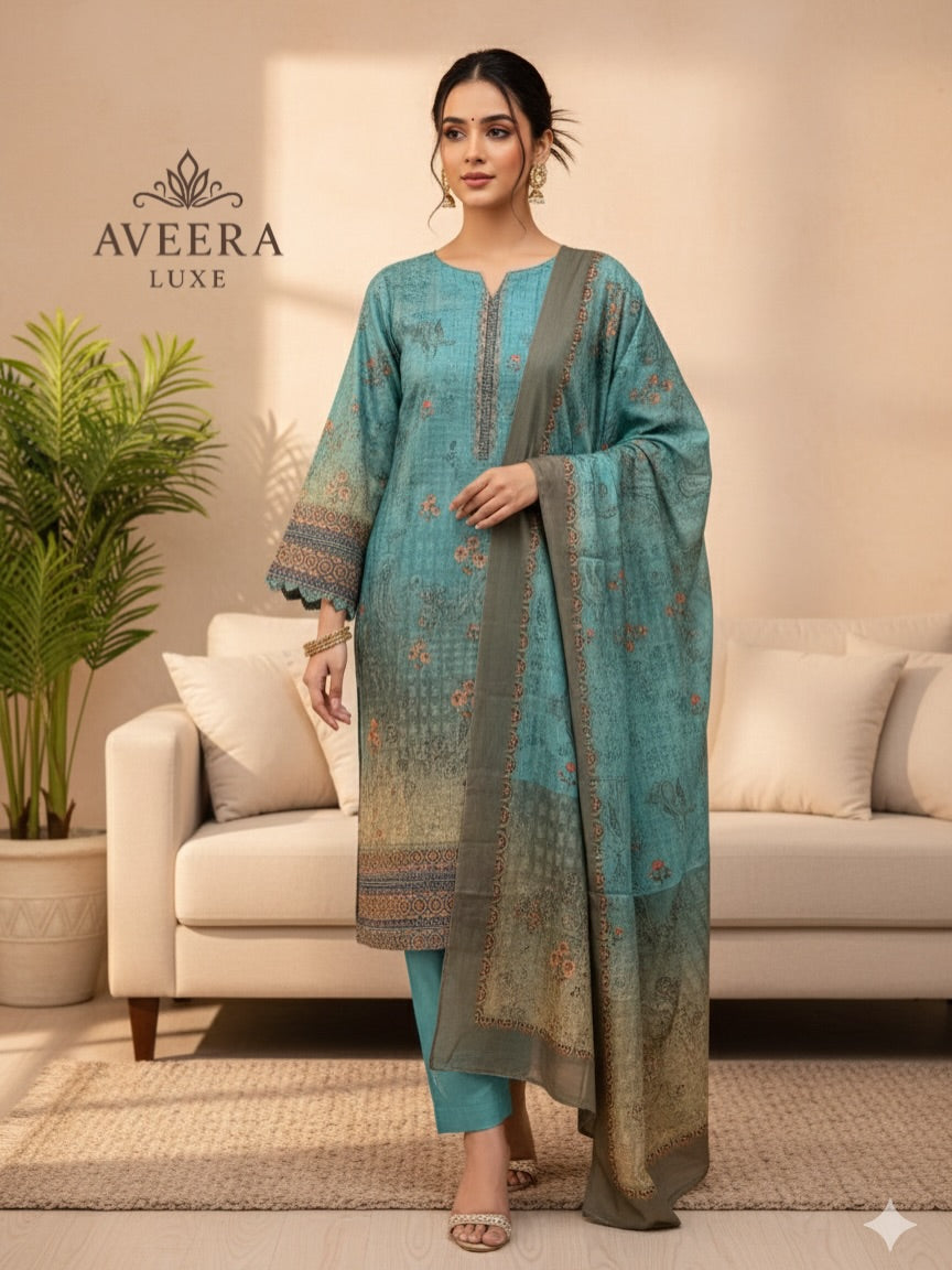 EID ARRIVALS - Unstitched Chikankari Muslin Shalwar Suit (Blue/Purple/Brown/Green)
