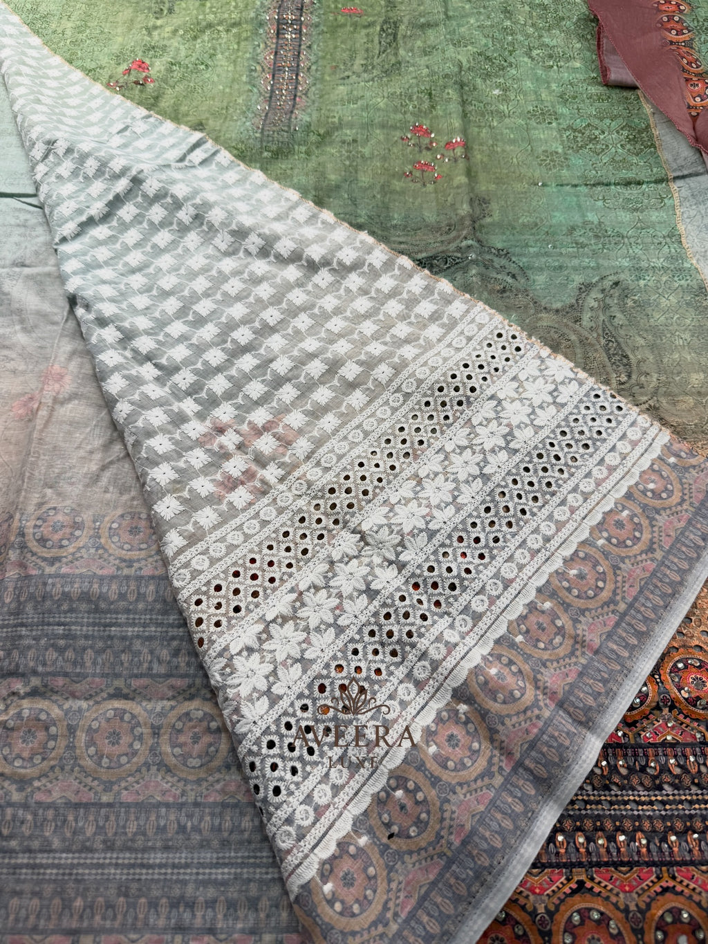 EID ARRIVALS - Unstitched Chikankari Muslin Shalwar Suit (Blue/Purple/Brown/Green)