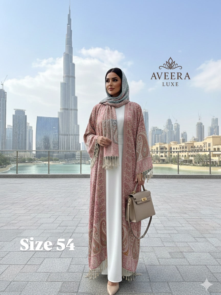 EID ARRIVALS - Pashmina Abaya with Stonework & Shawl (Sea Green/Peach)