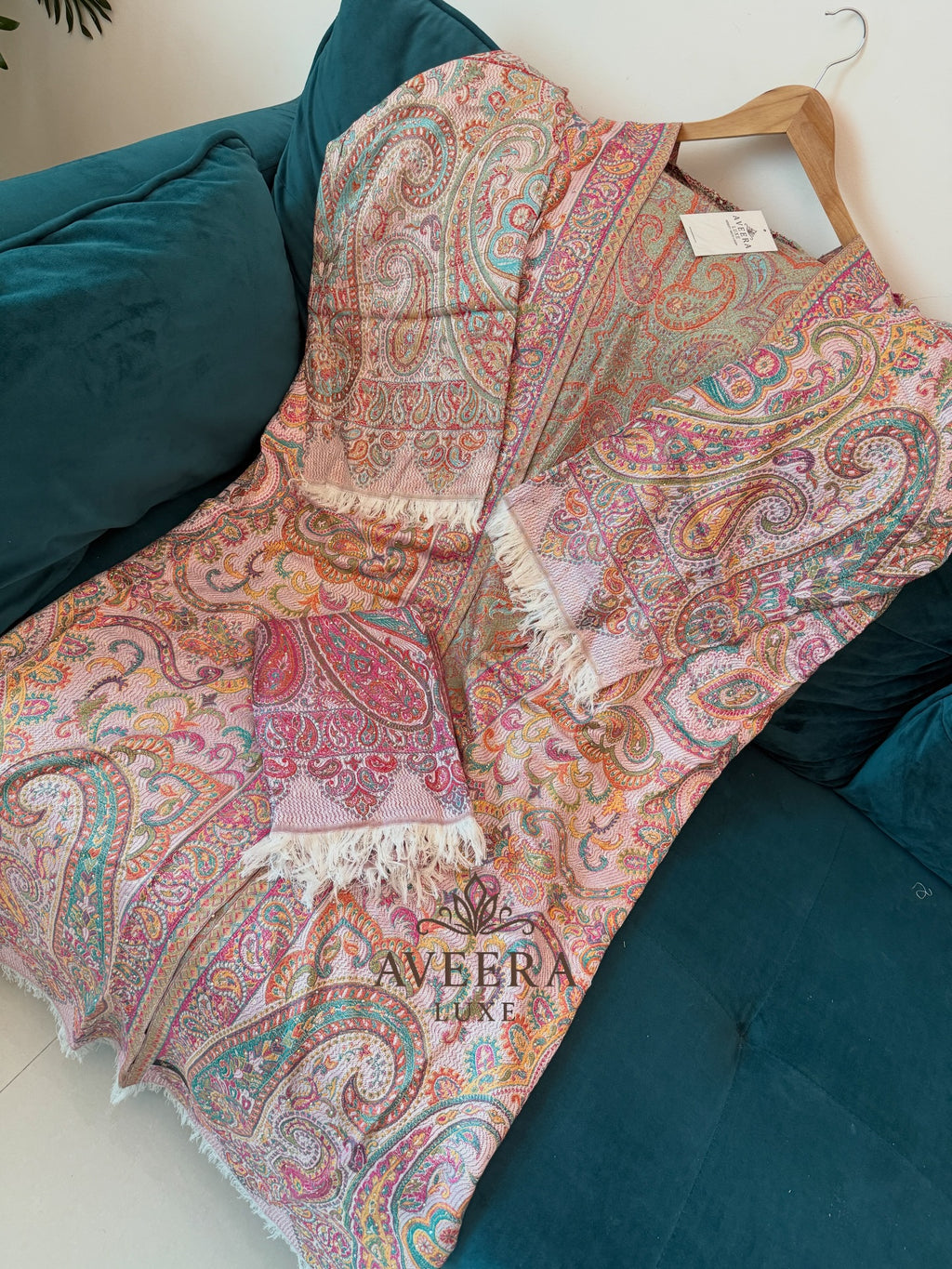 EID ARRIVALS - Pashmina Abaya with Stonework & Shawl (Sea Green/Peach)