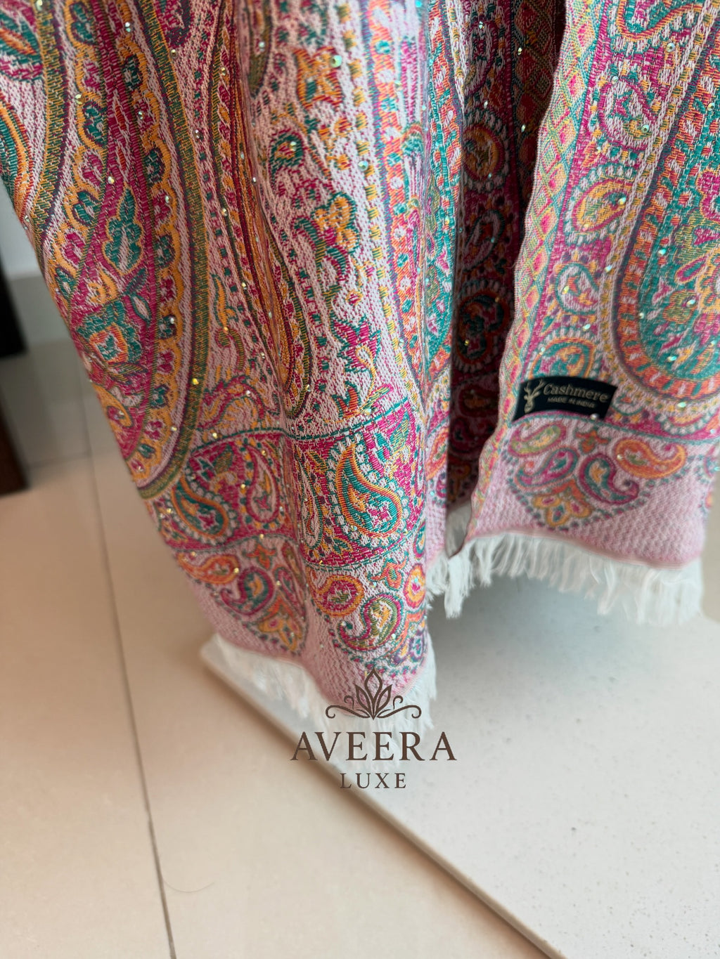 EID ARRIVALS - Pashmina Abaya with Stonework & Shawl (Sea Green/Peach)