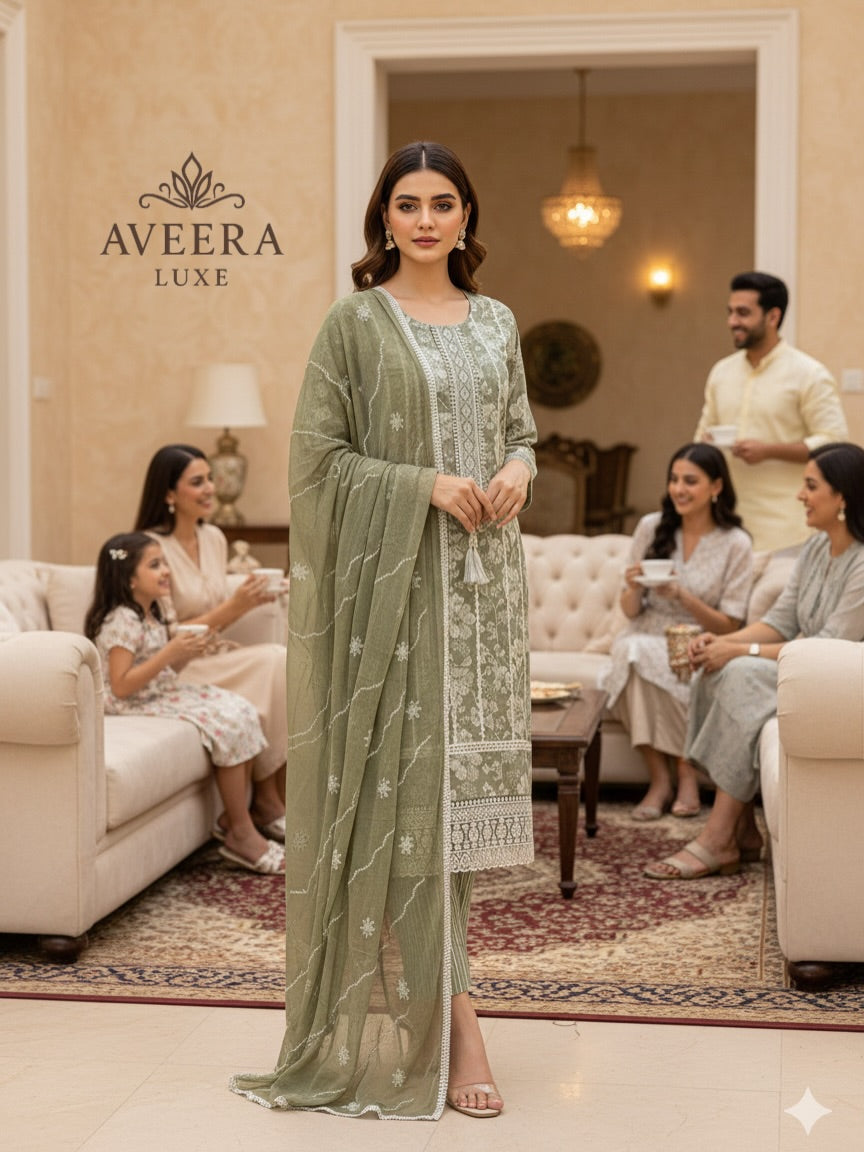 EID ARRIVALS - Cotton Printed Shalwar Suit (Dusty Rose/Sage Green)
