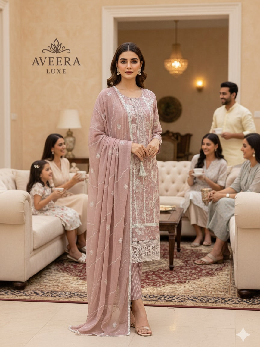 EID ARRIVALS - Cotton Printed Shalwar Suit (Dusty Rose/Sage Green)