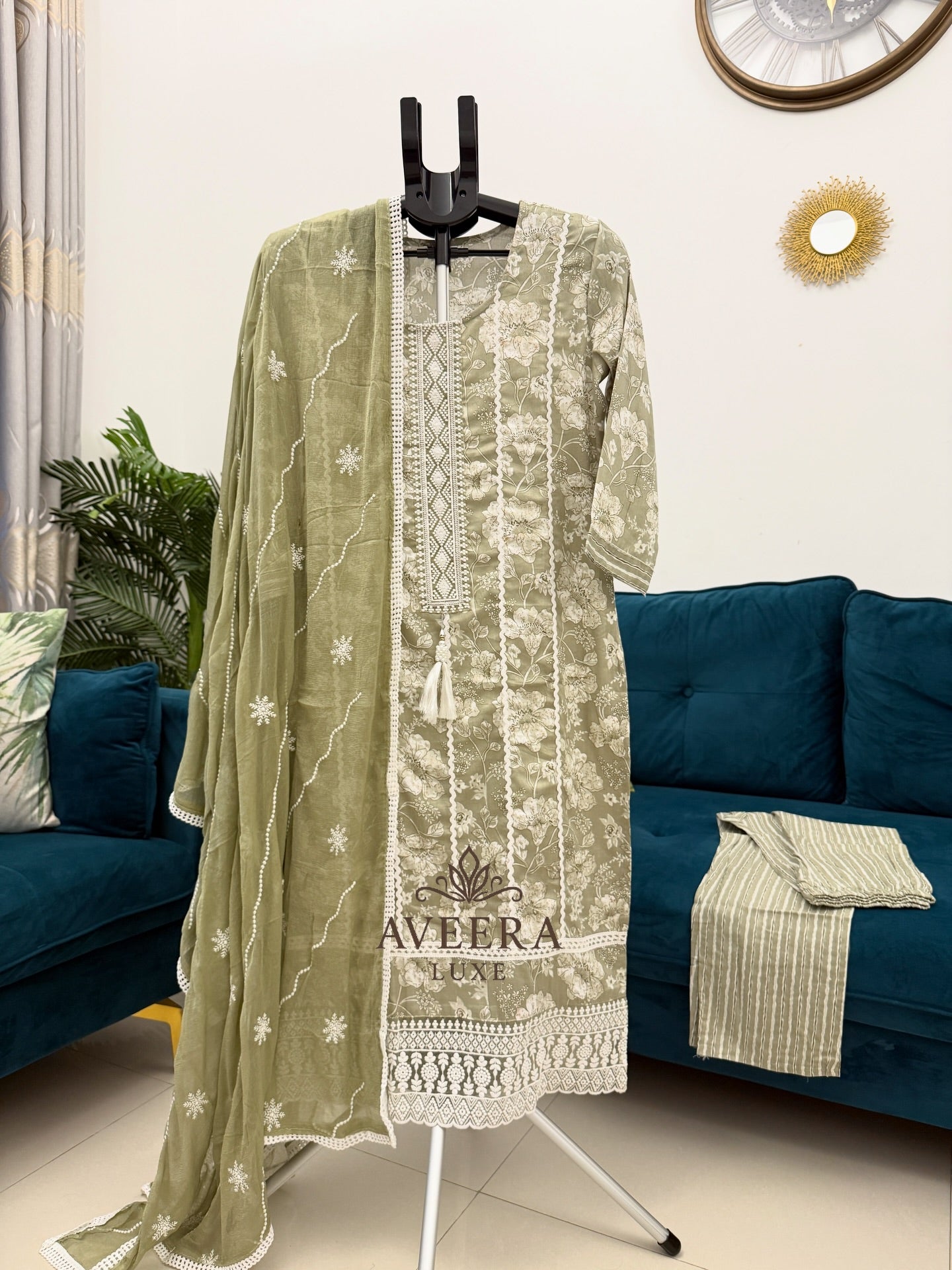 EID ARRIVALS - Cotton Printed Shalwar Suit (Dusty Rose/Sage Green)