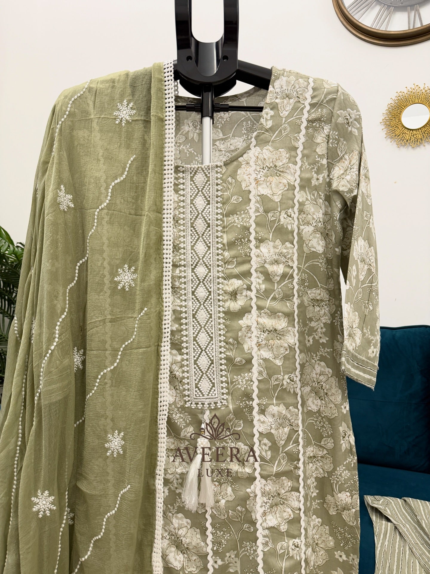 EID ARRIVALS - Cotton Printed Shalwar Suit (Dusty Rose/Sage Green)