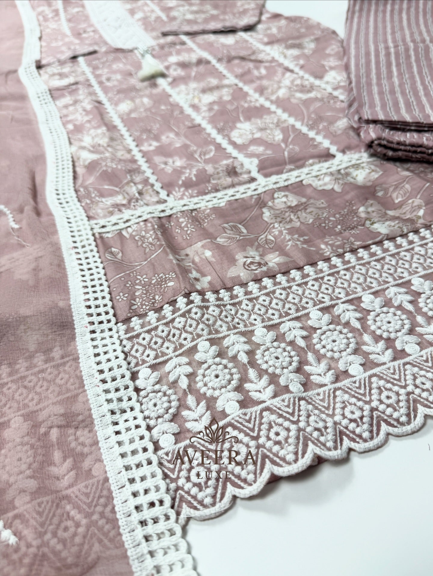 EID ARRIVALS - Cotton Printed Shalwar Suit (Dusty Rose/Sage Green)