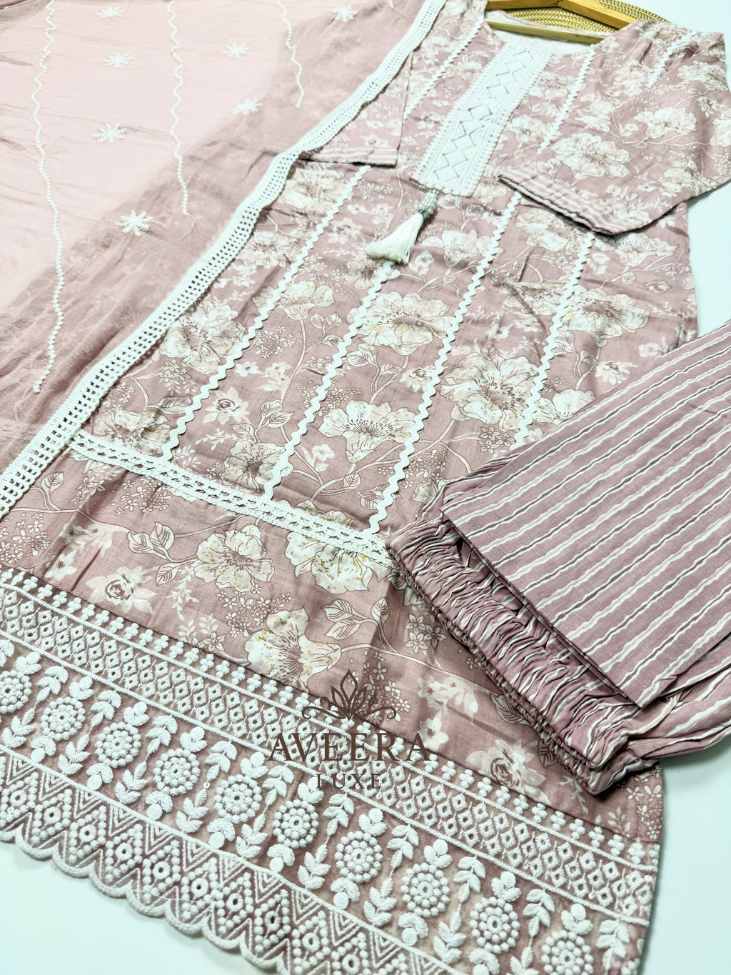 EID ARRIVALS - Cotton Printed Shalwar Suit (Dusty Rose/Sage Green)