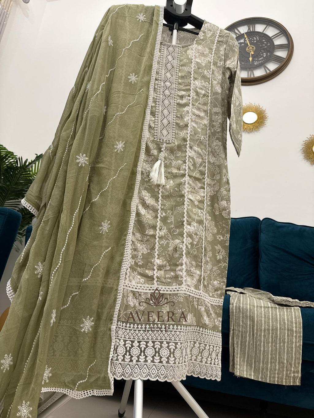 EID ARRIVALS - Cotton Printed Shalwar Suit (Dusty Rose/Sage Green)