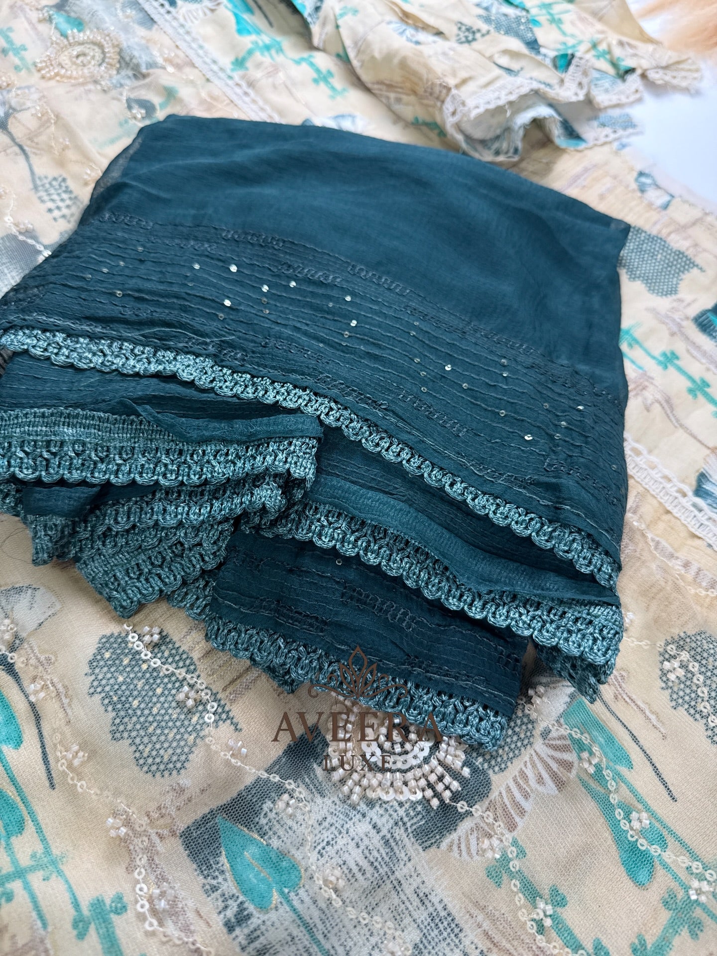 Rayon Printed Shalwar Suit with Net & Sequins Work - Unstitched Collection | Eid Arrivals