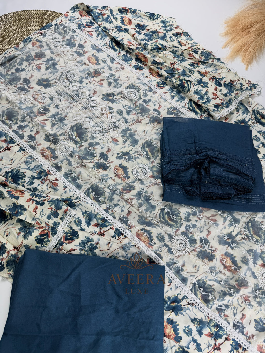 Rayon Printed Shalwar Suit with Net & Sequins Work - Unstitched Collection | Eid Arrivals