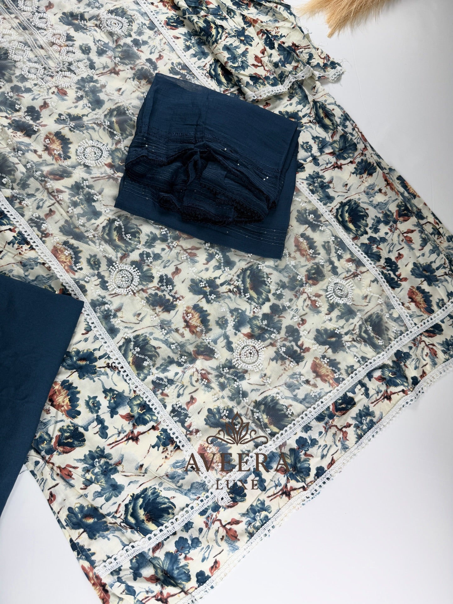 Rayon Printed Shalwar Suit with Net & Sequins Work - Unstitched Collection | Eid Arrivals