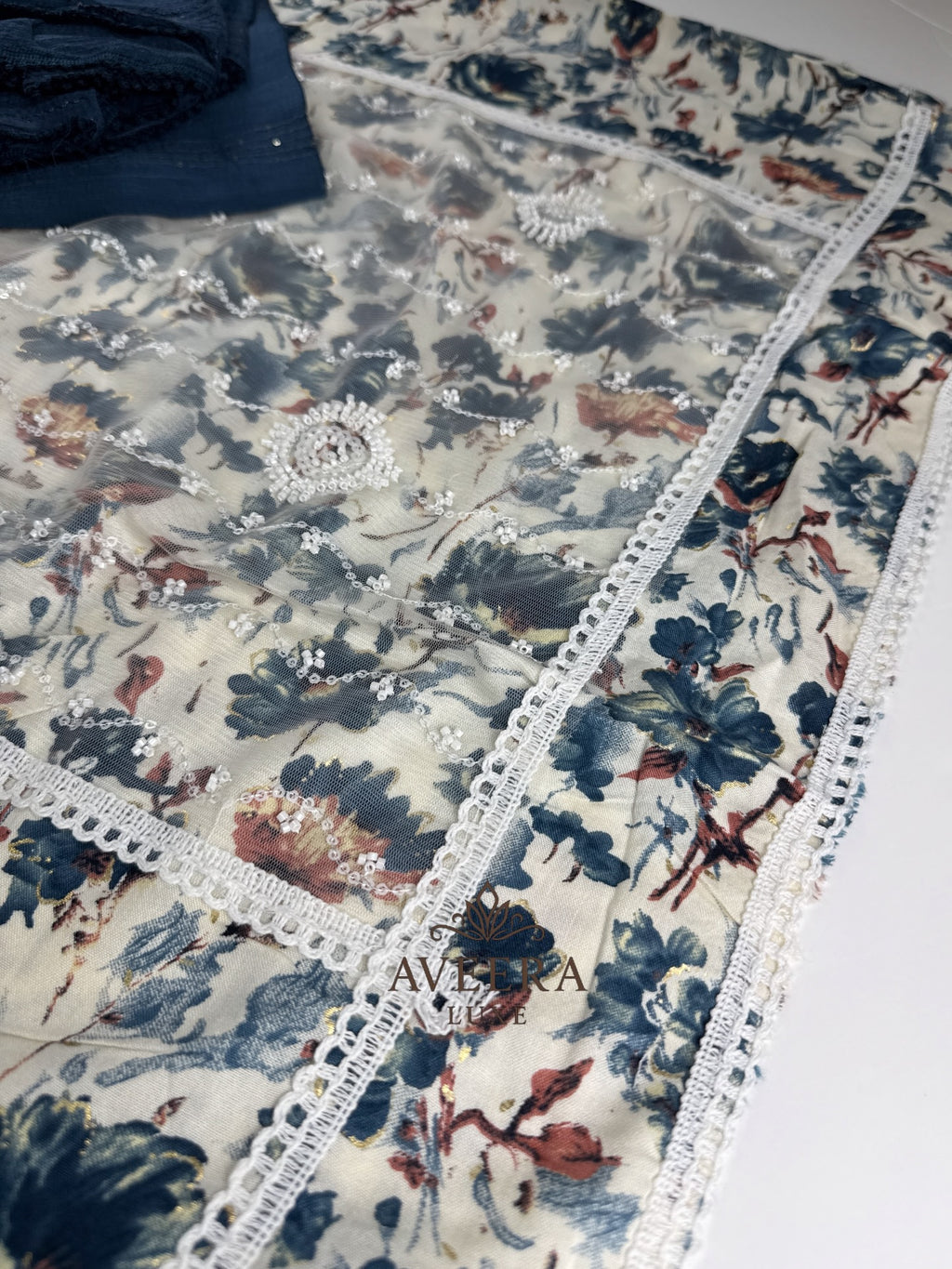 Rayon Printed Shalwar Suit with Net & Sequins Work - Unstitched Collection | Eid Arrivals