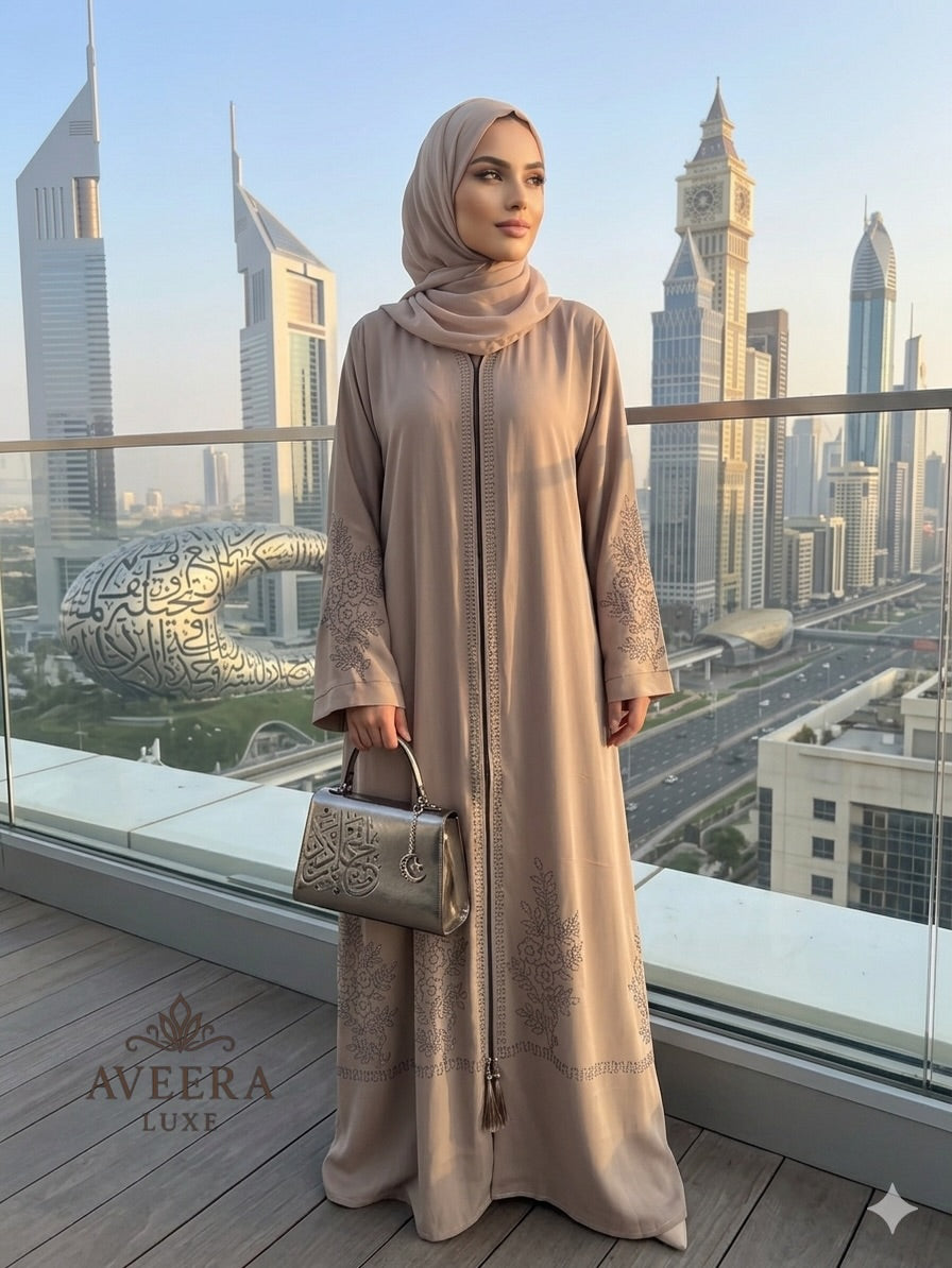 Dubai Abaya – Black Stone Work | Premium Zoom Fabric