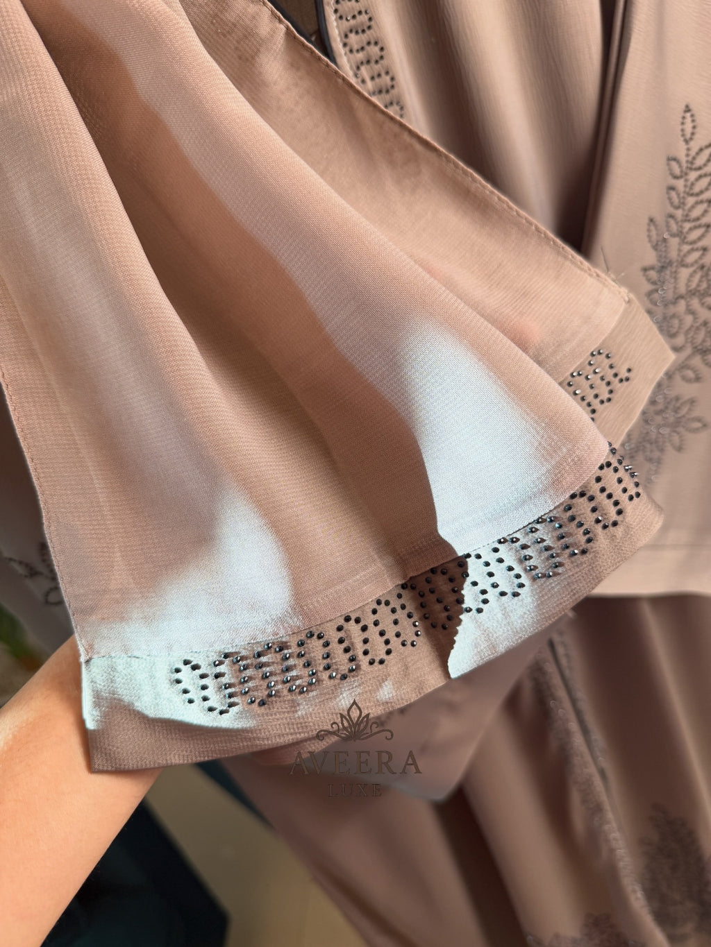 Dubai Abaya – Black Stone Work | Premium Zoom Fabric