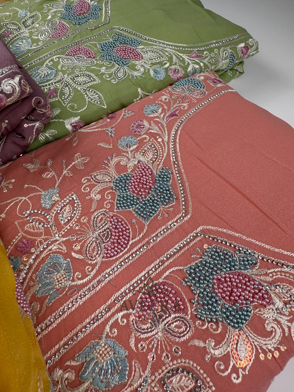 Unstitched Embroidered Chiffon 3PC Party Wear Suit