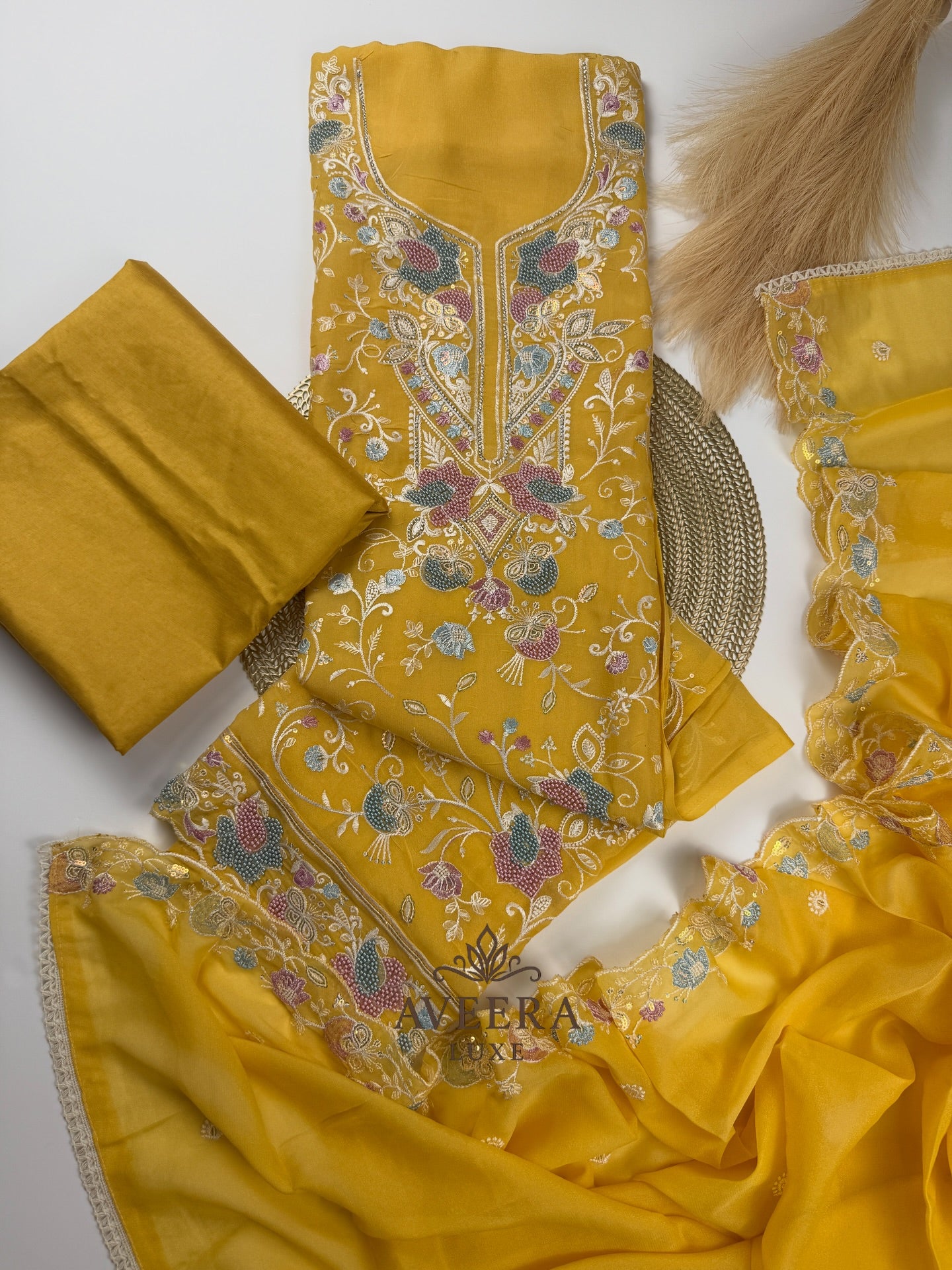 Unstitched Embroidered Chiffon 3PC Party Wear Suit