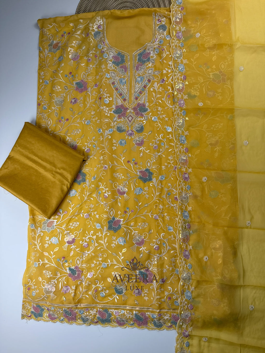 Unstitched Embroidered Chiffon 3PC Party Wear Suit