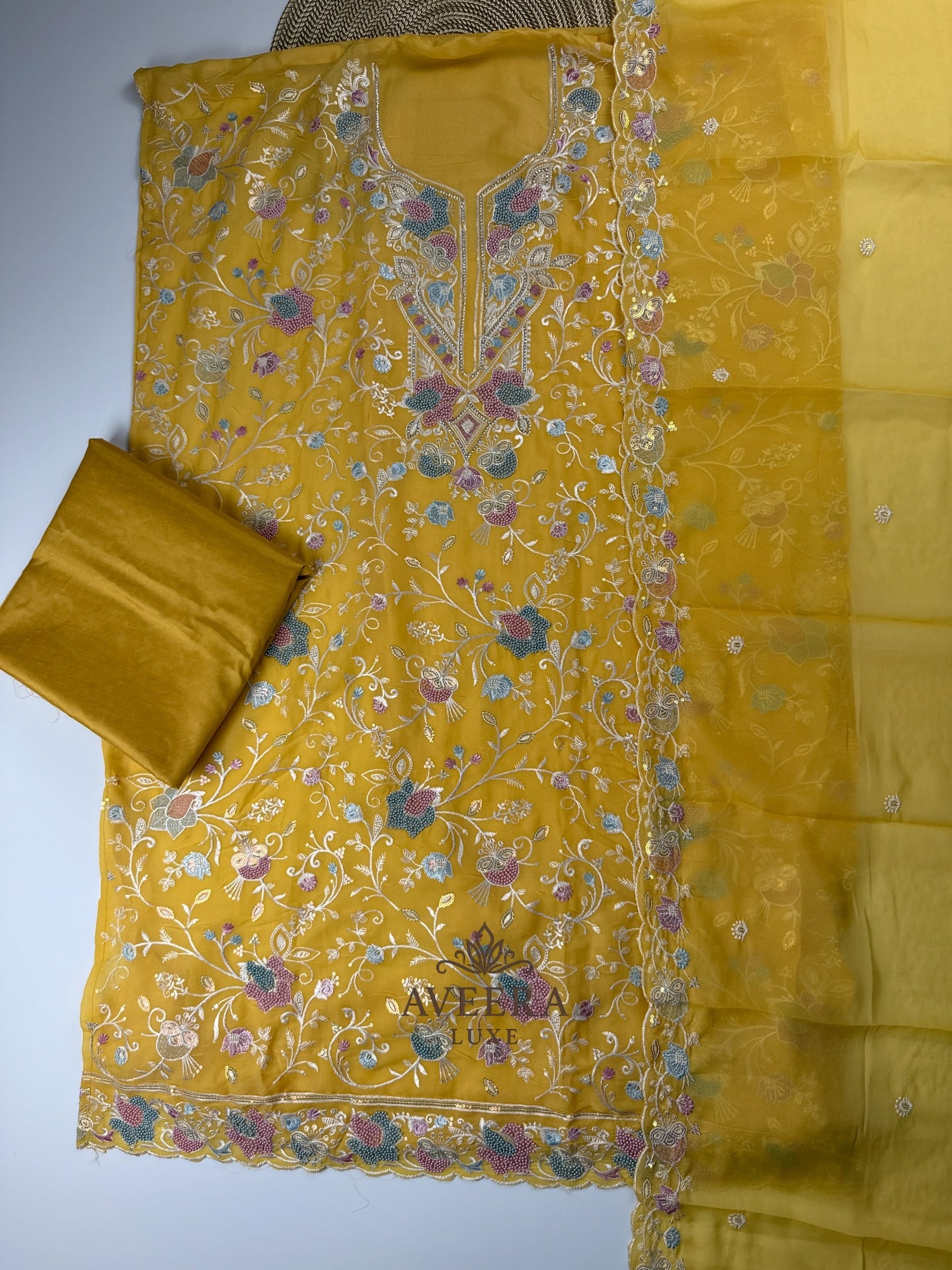 Unstitched Embroidered Chiffon 3PC Party Wear Suit