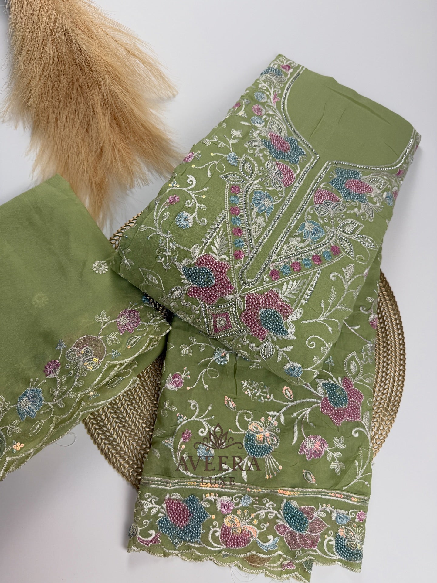 Unstitched Embroidered Chiffon 3PC Party Wear Suit