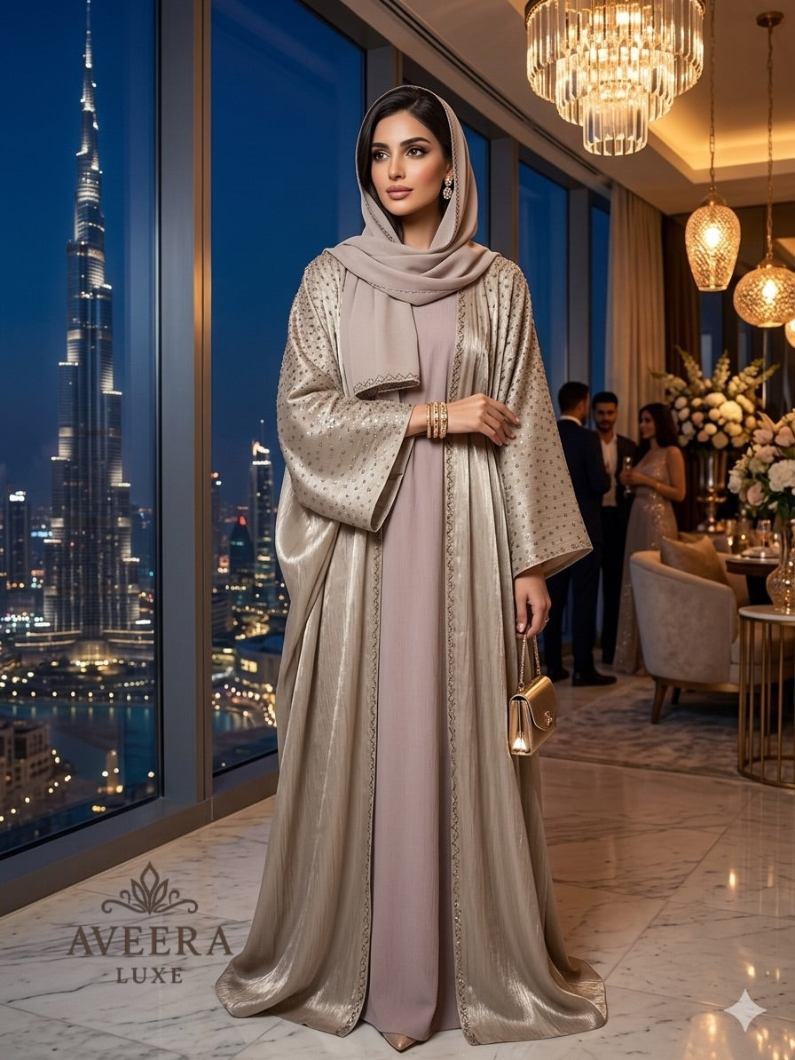 Embellished Organza Abaya with Inner & Free Hijab