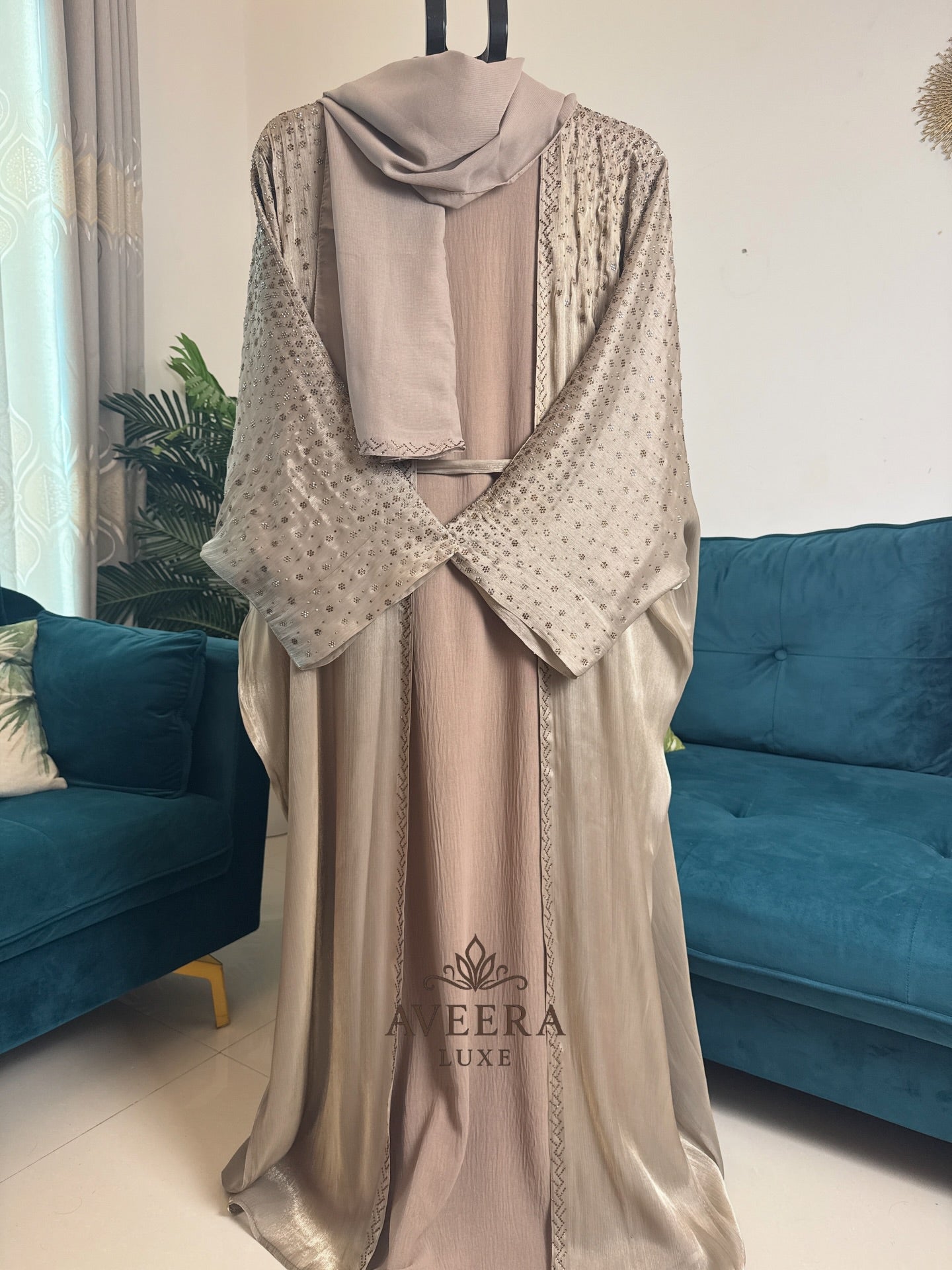 Embellished Organza Abaya with Inner & Free Hijab
