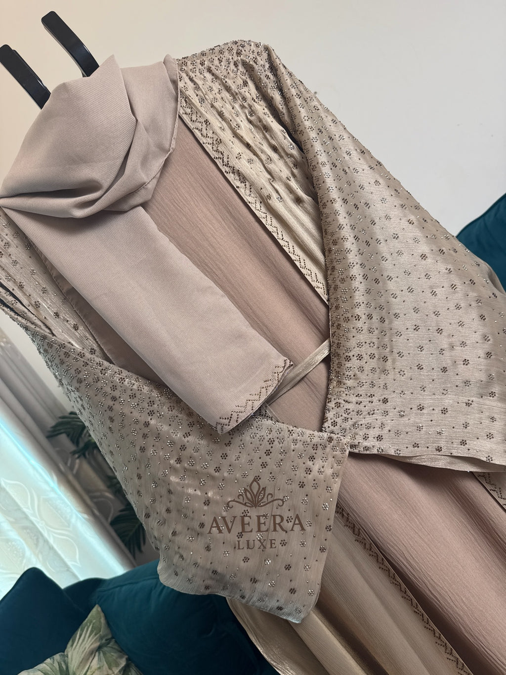 Embellished Organza Abaya with Inner & Free Hijab