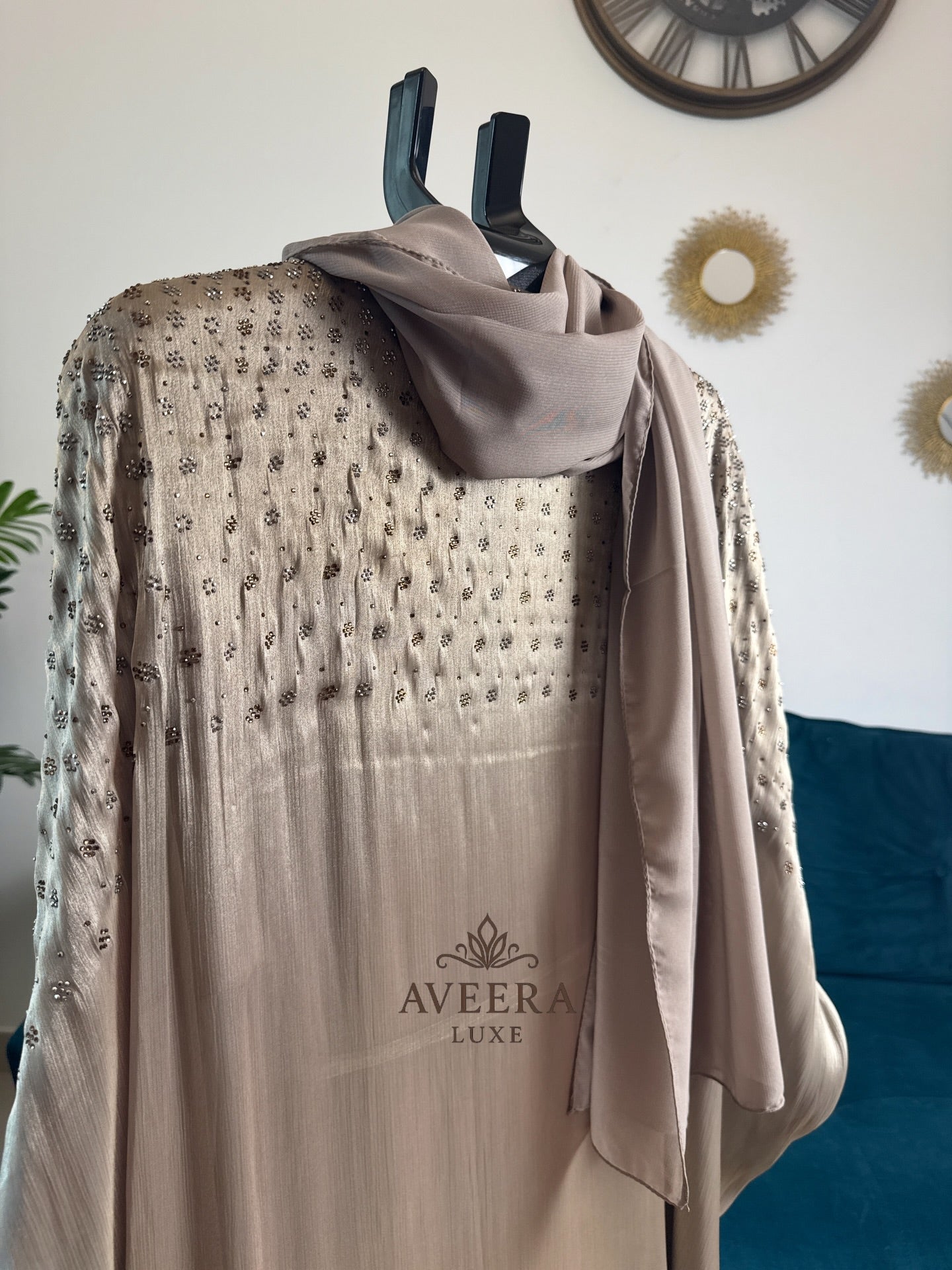 Embellished Organza Abaya with Inner & Free Hijab