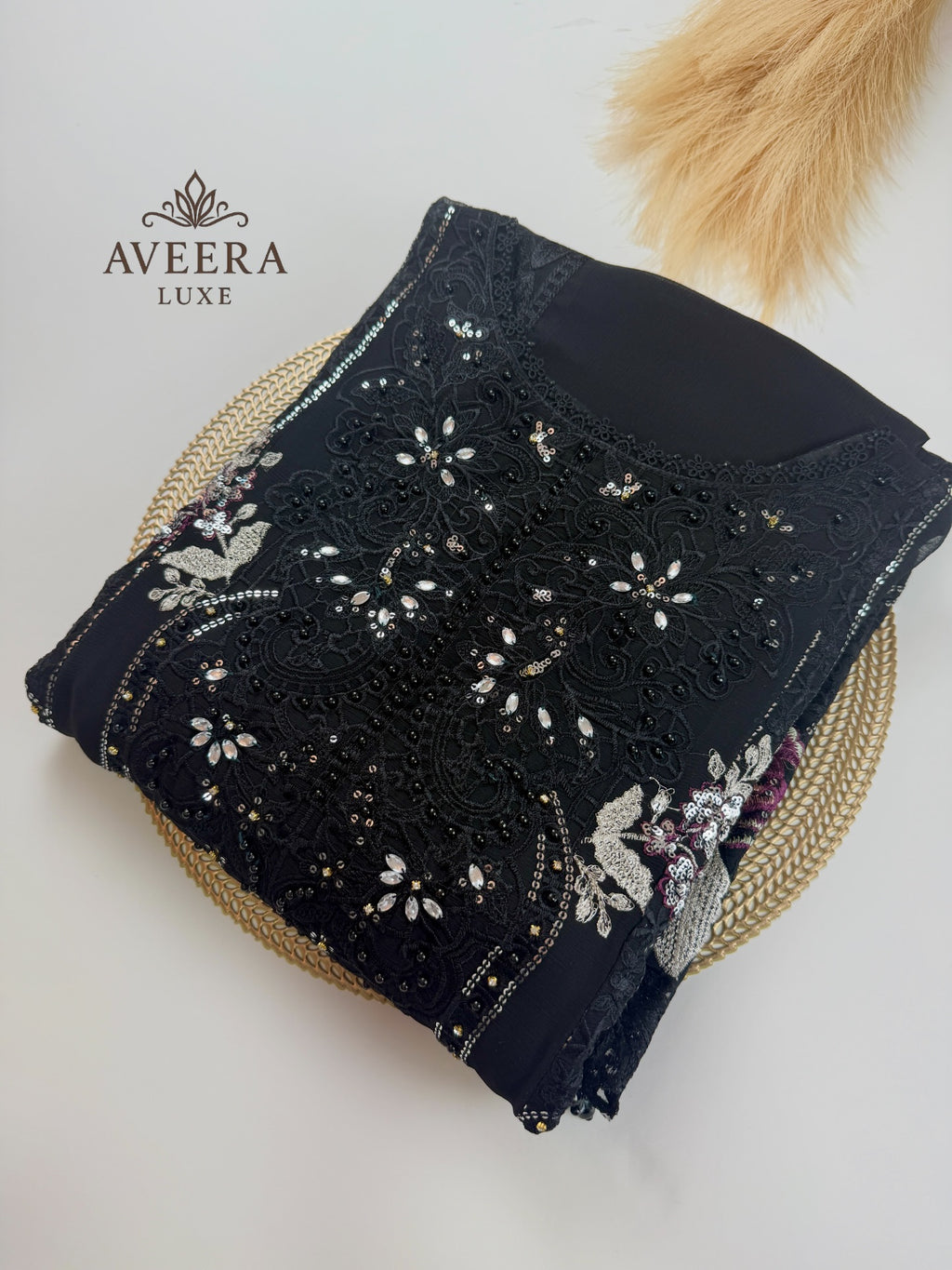 Black Pakistani Chiffon Party Wear Suit | Heavy Embroidery & Sequins