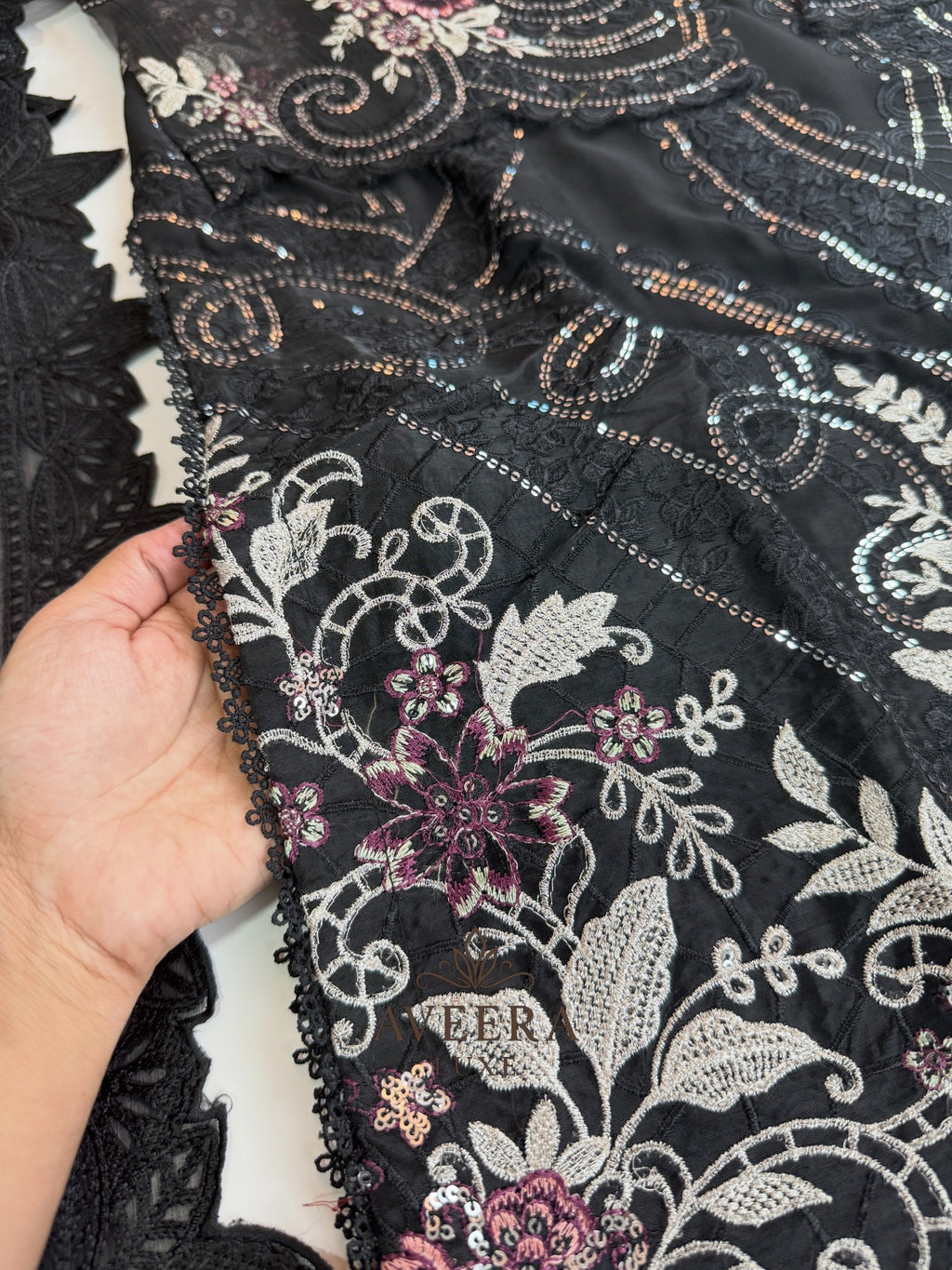 Black Pakistani Chiffon Party Wear Suit | Heavy Embroidery & Sequins