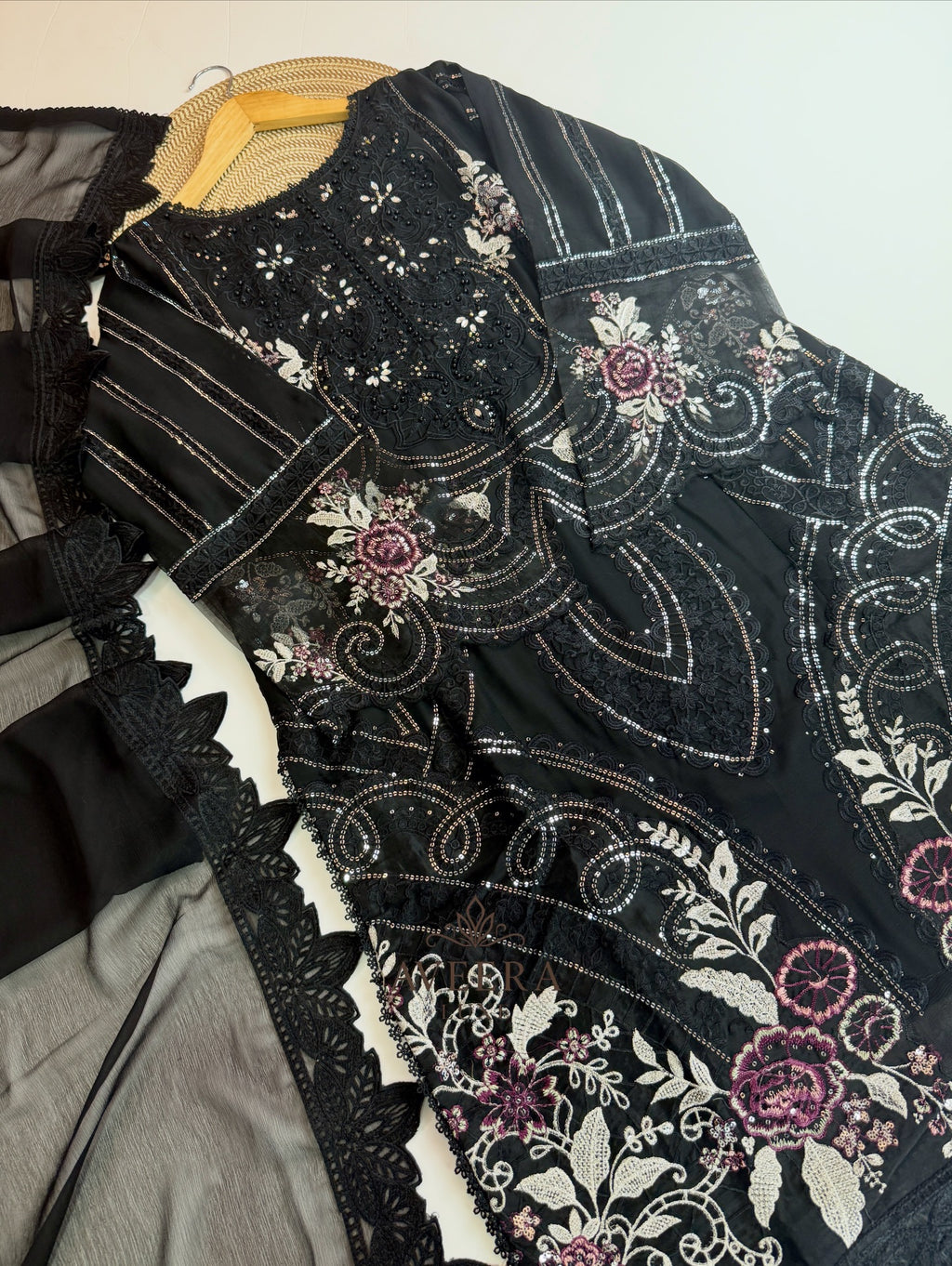 Black Pakistani Chiffon Party Wear Suit | Heavy Embroidery & Sequins