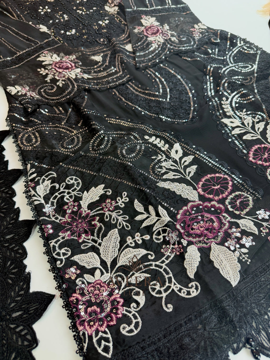 Black Pakistani Chiffon Party Wear Suit | Heavy Embroidery & Sequins