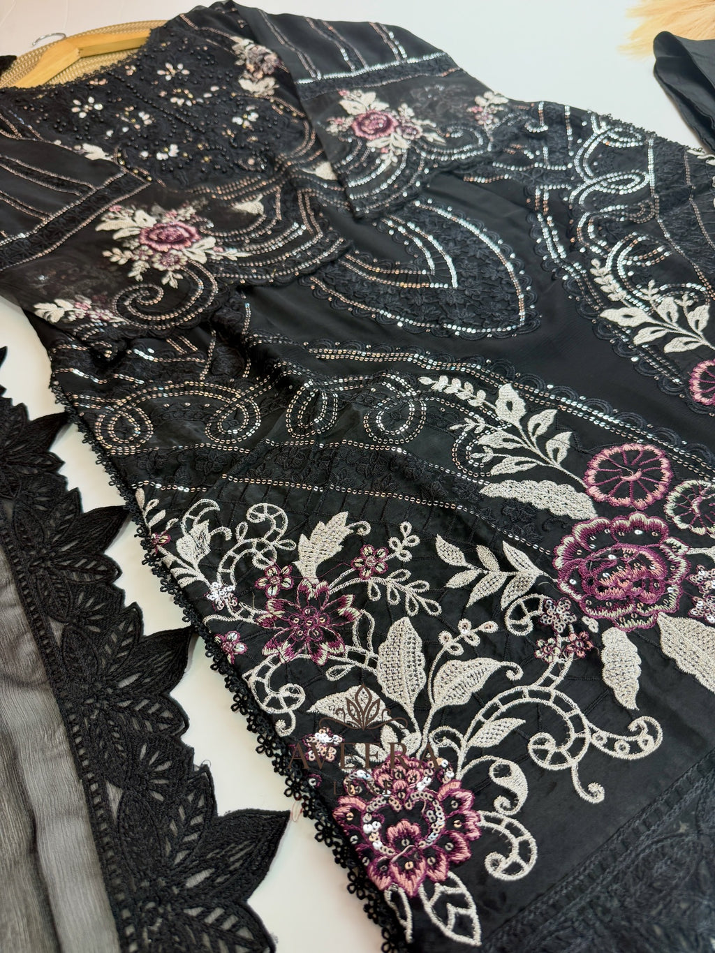 Black Pakistani Chiffon Party Wear Suit | Heavy Embroidery & Sequins