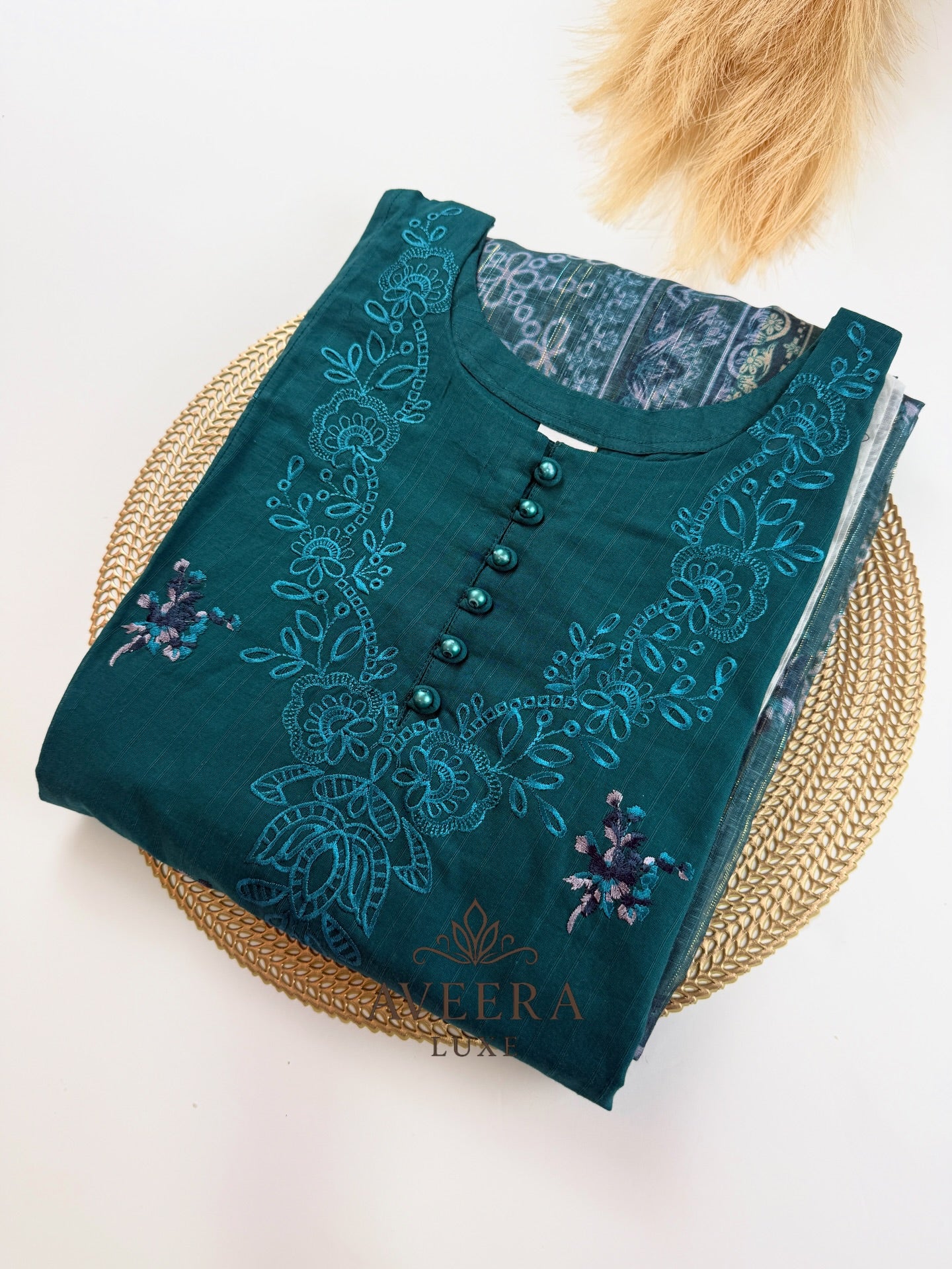 Premium Pakistani Embroidered Cotton Suit – Teal