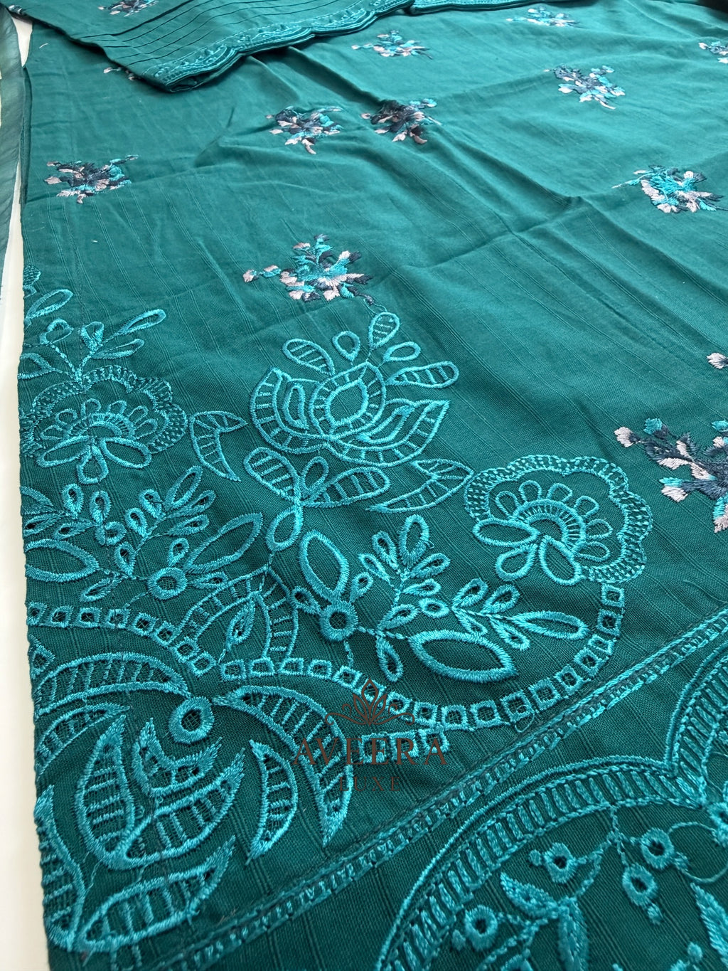 Premium Pakistani Embroidered Cotton Suit – Teal