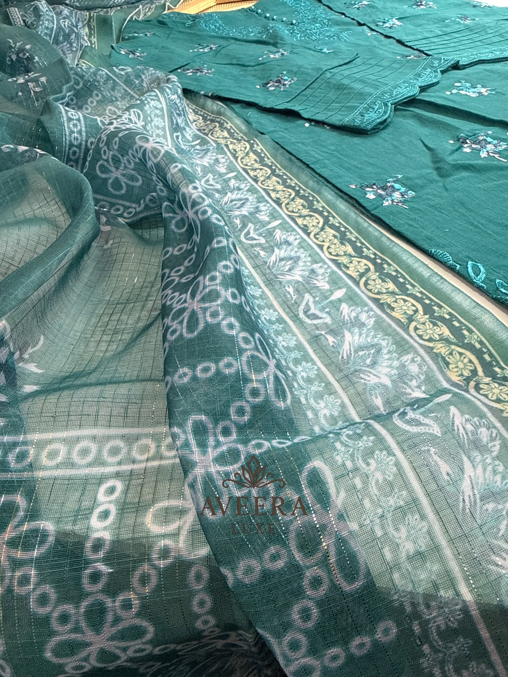Premium Pakistani Embroidered Cotton Suit – Teal