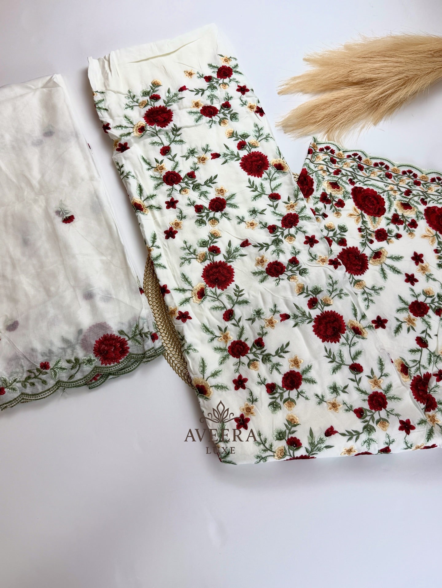 Heavy Embroidered Rayon 3-Pc Unstitched Shalwar Suit with Cotton Dupatta