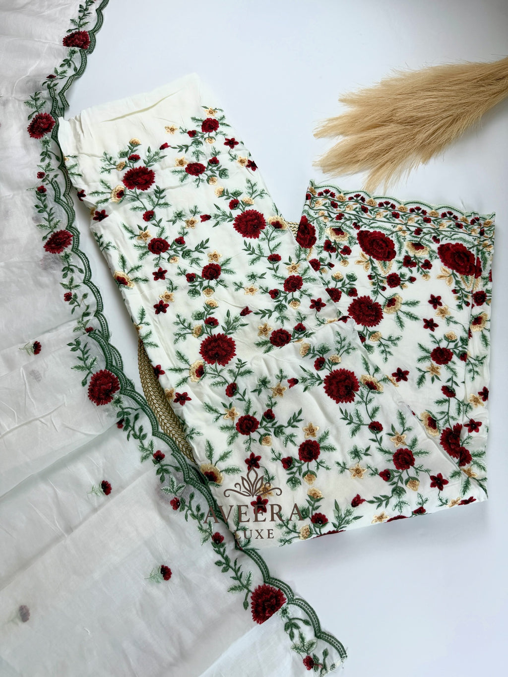Heavy Embroidered Rayon 3-Pc Unstitched Shalwar Suit with Cotton Dupatta