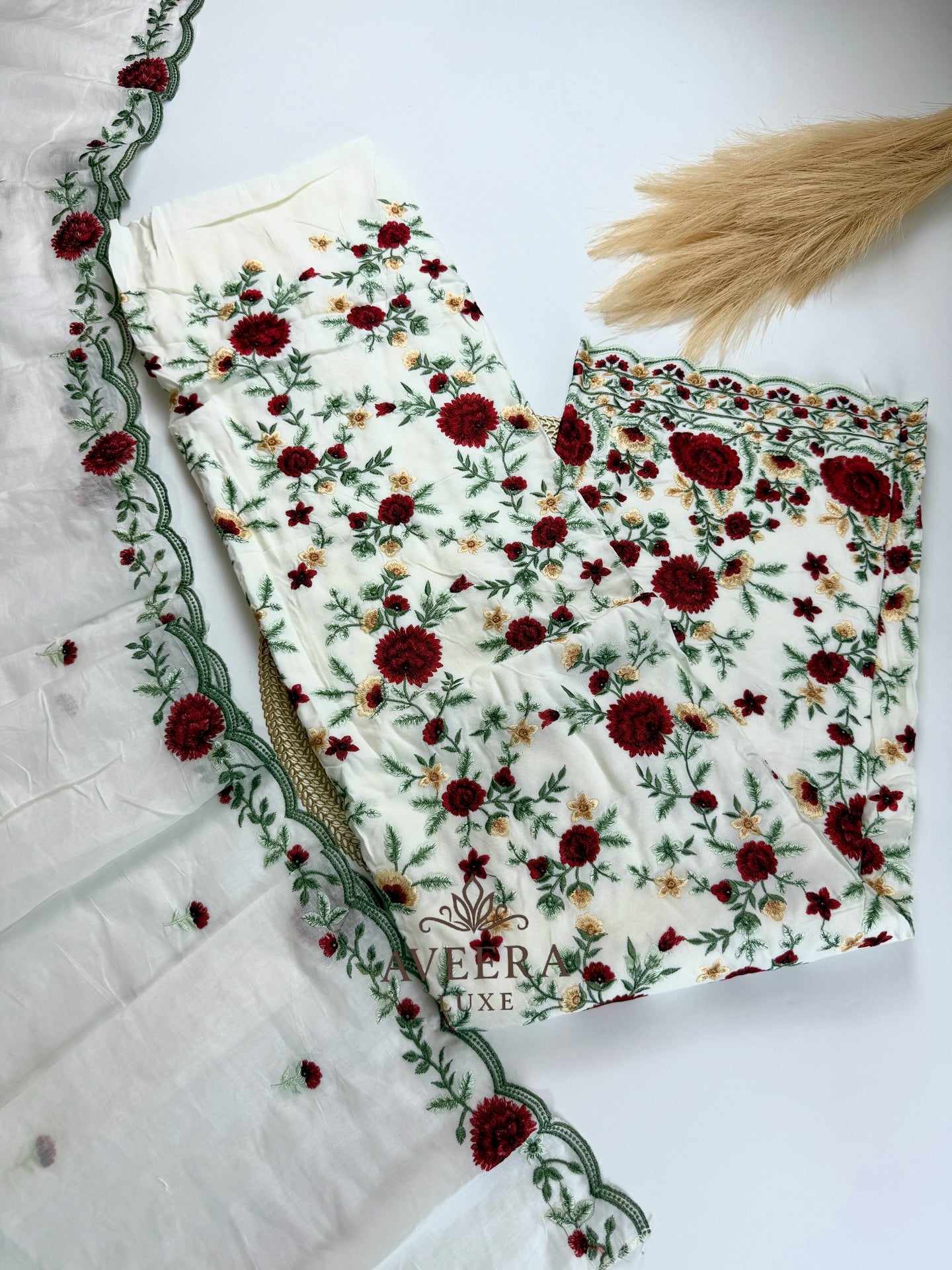 Heavy Embroidered Rayon 3-Pc Unstitched Shalwar Suit with Cotton Dupatta