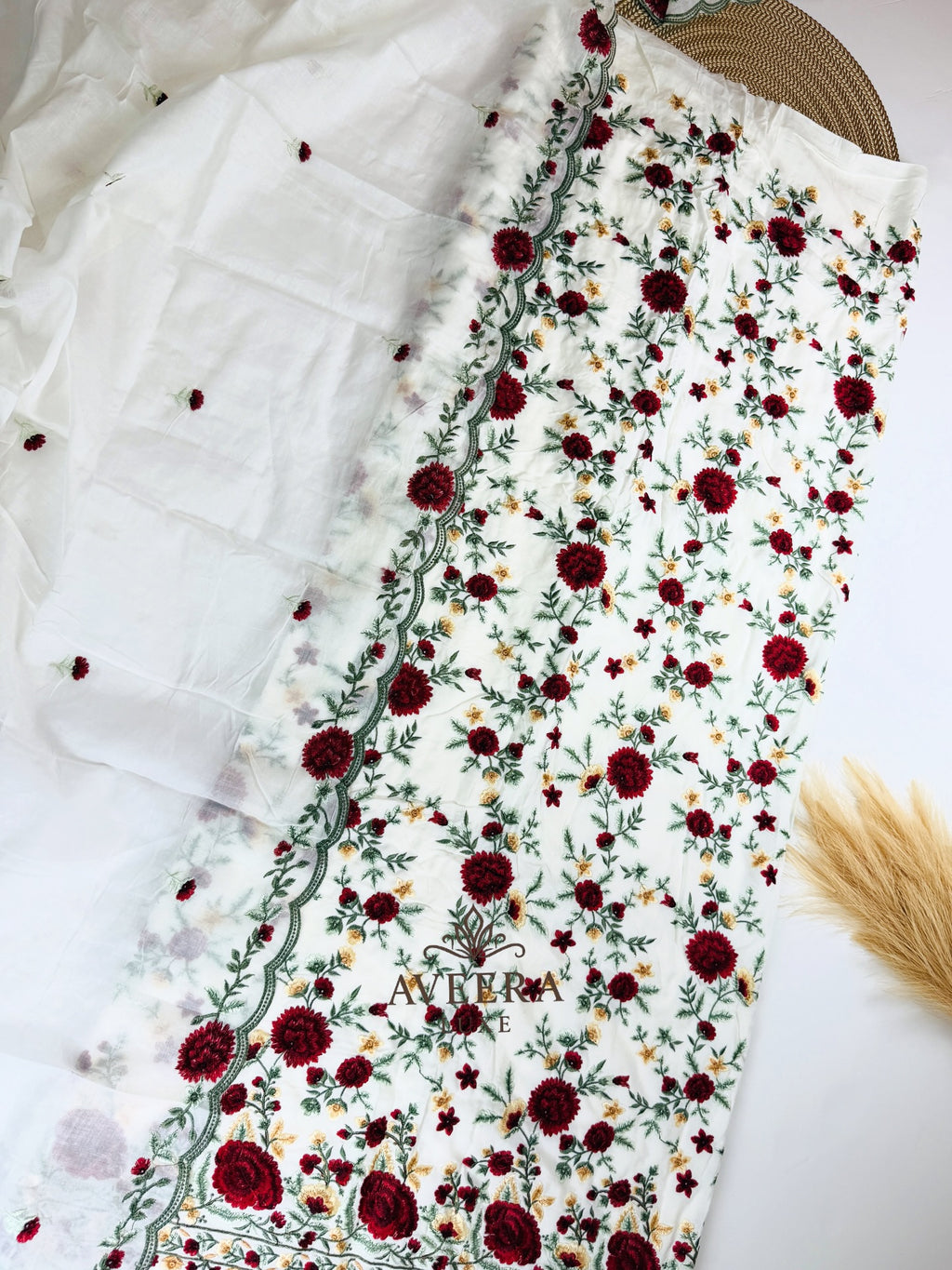 Heavy Embroidered Rayon 3-Pc Unstitched Shalwar Suit with Cotton Dupatta