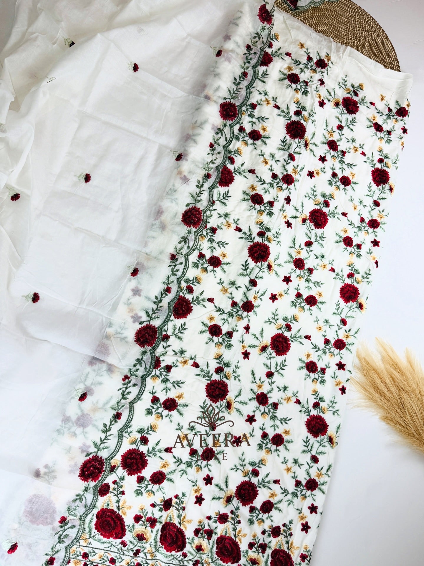Heavy Embroidered Rayon 3-Pc Unstitched Shalwar Suit with Cotton Dupatta