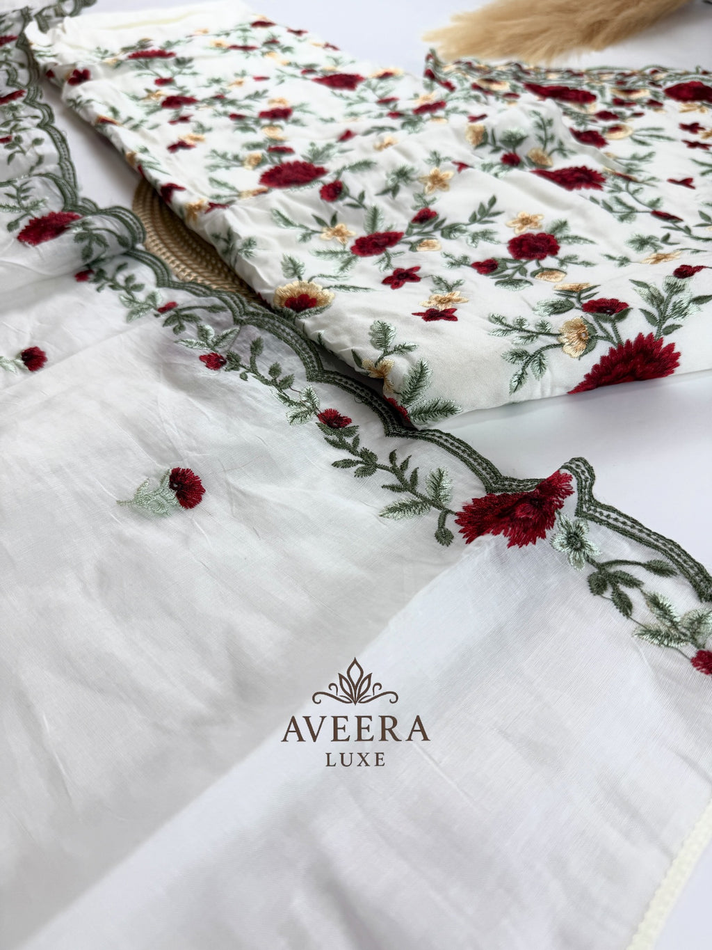 Heavy Embroidered Rayon 3-Pc Unstitched Shalwar Suit with Cotton Dupatta